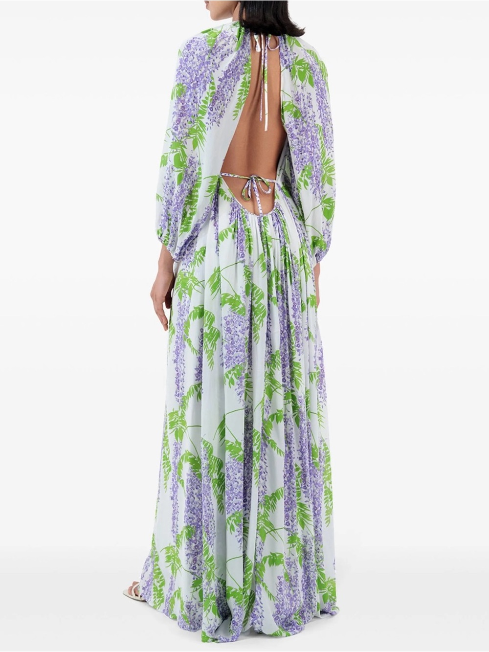 White Maxi Dress with Lavender Floral Print